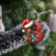 26 A-Z Acrylic Christmas Tree Ornaments with Santa Hat Design, DIY Decor – Compatible with Standard Tree Hooks