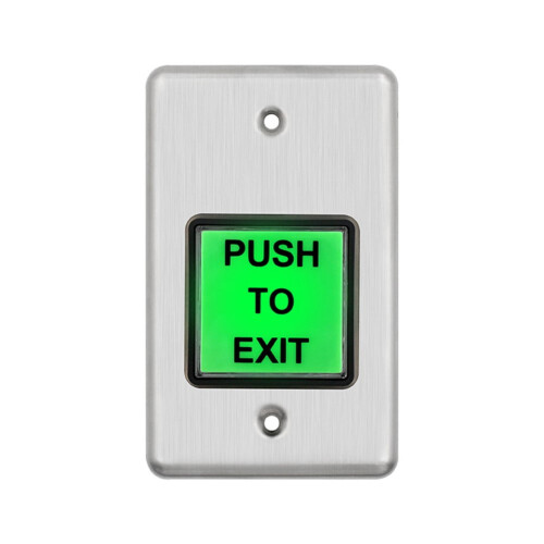 Stainless Steel Push-to-Exit Button Indoor Green Square