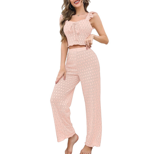 Damen-Freizeit-2-teiliges Set, Oberteil & Hose, Rosa, Größe L
