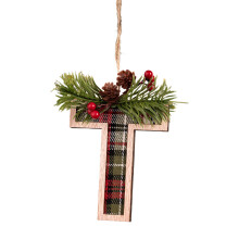 T Wood Letter T Christmas Tree Decoration Pendant For Holiday Decor