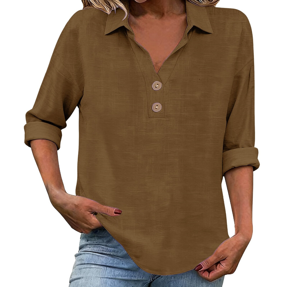 Light Women's Linen Top With Three-Quarter Sleeves, Casual-Khaki S