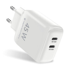 Dual USB-C PD-Ladegerät 45 W für Laptops und Smartphones - Weiß
