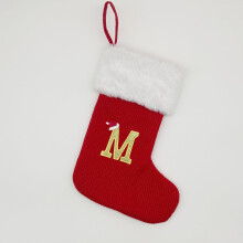 12 Inches Monogrammed Red Christmas Stockings, Knitted Xmas Stockings, Red Letter Stockings for Fireplace Christmas Holiday Party Decoration