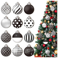 Black & White Wooden Christmas Baubles 12 pcs 6 cm