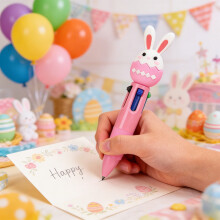 Oster-Minikugelschreiber mit Hasen- und Ei-Motiv, 4 Farben, einziehbar