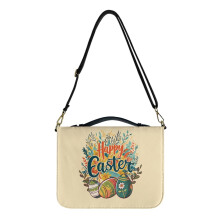 Easter Graffiti Eggs Olive Branch PU Leather Bible Cover for Men & Women, Lightweight, Adjustable Strap, Portable Scripture Bag -XL, compatible with