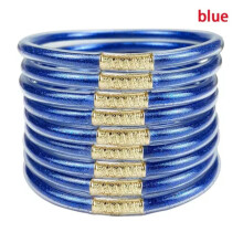 9pcs/set Filled Jelly Bangles Set Glitter Buddha Bracelet Girls-blue