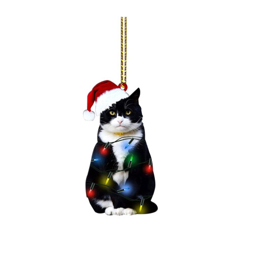 Black Cat Christmas Ornament for Tree or Car Hanging