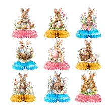 9pcs Easter Rabbit & Chick Egg Honeycomb Centerpiece – Cute Table Decor for Indoor/Outdoor Birthday & Easter Parties, Compatible with Standard Party