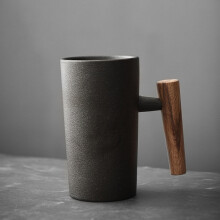 Ceramic Coffee Mug Retro Stoneware with Wooden Handle 250ml