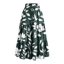 Women's Solid Color Ruffled Loose Flared Maxi Skirt Green XXL