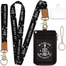 Goth Skeleton Lanyard Wallet with ID Badge Holder, Slim RFID Credit Card Holder & Zipper Pocket – Compatible with Office/Teacher Use