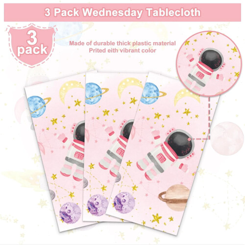 Space Theme Tablecloth Pink Moon Star Design 3PCS 54x108in 1