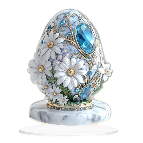 Blown Glass Easter Egg Ornament Blue Floral 1 piece