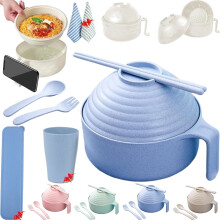 MICLOZYT Clearance Ramen Bowl Set with Lid, Chopsticks, Spoon & Fork – Microwavable, Handles, for Dorm/Apartment – Under $5