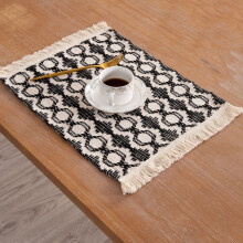 Cotton & Linen Placemats Set 12.99x19.68in, Tassel Heat-Insulating Decorative Mats for Dining Table – Khaki/Black