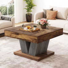 Tribesigns Quadratischer Couchtisch, 80 cm, aus Holz, braun und schwarz