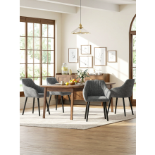 (Slate Grey, Set of 6) GOEURVANT Chenille Dining Chairs with Armrests, Nordic Fabric Accent Chair with Solid Wood Legs