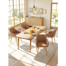 (Orange, Set of 4) GOEURVANT Chenille Dining Chairs with Armrests, Nordic Fabric Accent Chair with Solid Wood Legs