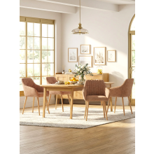 (Orange, Set of 6) GOEURVANT Chenille Dining Chairs with Armrests, Nordic Fabric Accent Chair with Solid Wood Legs