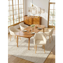 (Cream, Set of 4) GOEURVANT Chenille Dining Chairs with Armrests, Nordic Fabric Accent Chair with Solid Wood Legs