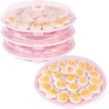 Deviled Egg Containers with Lid, 3PCS Deviled Egg Platter Carrier Holder Trays with 66 Slots for Holiday Party and Home Kitchen, Pink