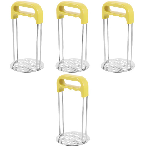 4Pcs Stainless Steel Potato Masher Kitchen Tool Yellow Handle 1