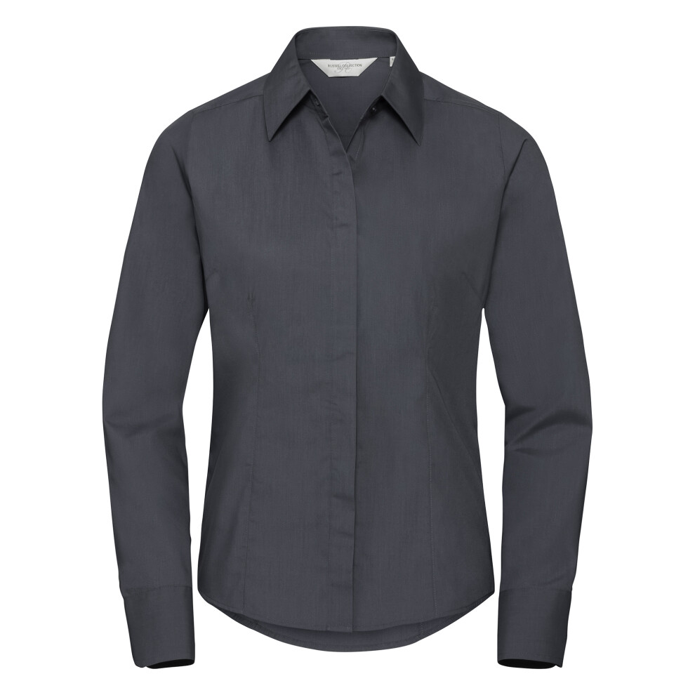 Russell (M, Convoy ) Collection Ladies/Womens Long Sleeve Poly-Cotton Easy Care Fitted Poplin Shirt Grey