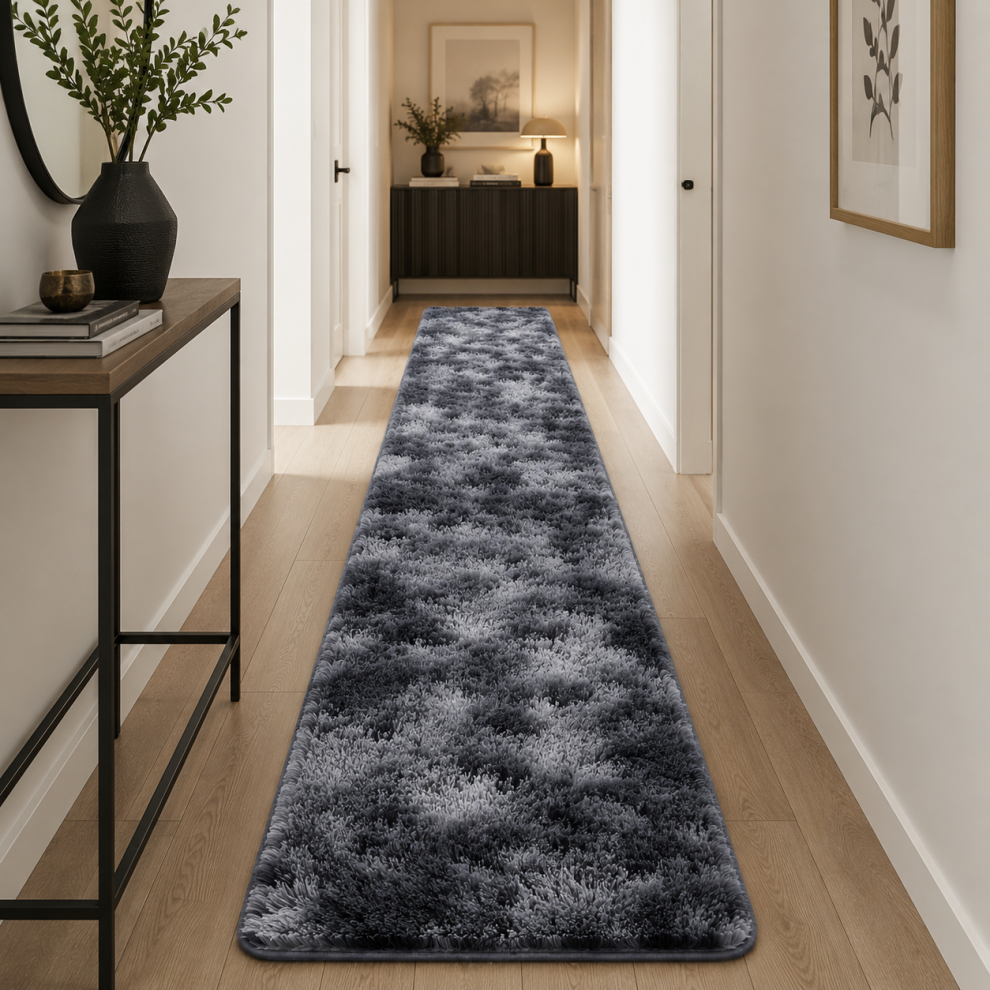 Oxford Homeware (60Cm X 220Cm (2Ft X 7Ft 7")_Runner., Charcoal Black) Non Slip Rug Area Rug Living Room Bed Room Black,Grey