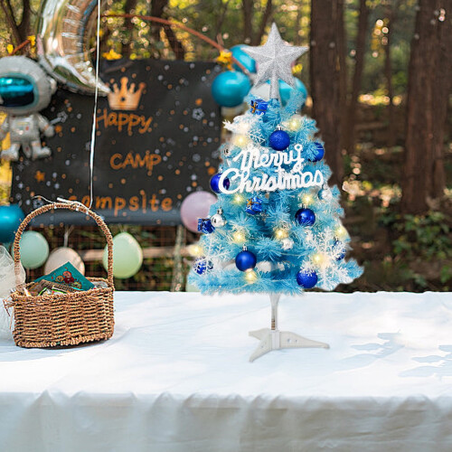Mini Blue Christmas Tree with LED Lights and Star Topper 2
