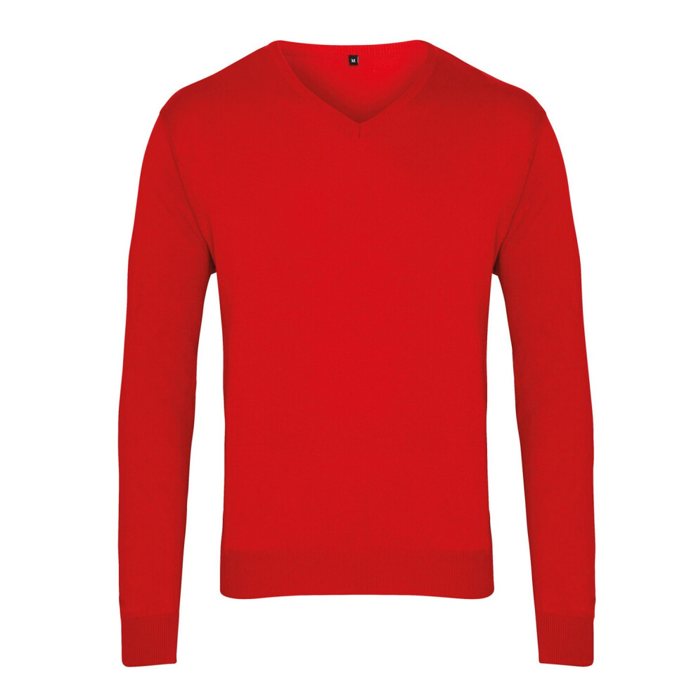 Premier (Xl, Red) Mens Knitted Cotton Acrylic V Neck Sweatshirt