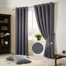(66" x 90" In, Charcoal) 100% Blackout Ringtop Curtains- 260GSM Thick Linen Curtains 3 Layers Light Blocking Technology