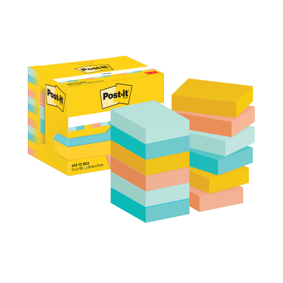 Post-It 653-12-BEA note paper Rectangle Blue, Orange, Yellow 100 sheets Self-adhesive