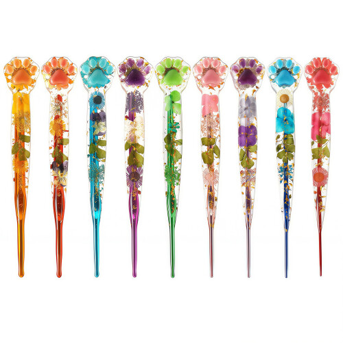 9Pcs Flower Print Kitten Crochet Needle 6Mm Resin Handle