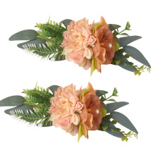 2Pcs Decorative Flower Design Curtain-Type A milky aprico