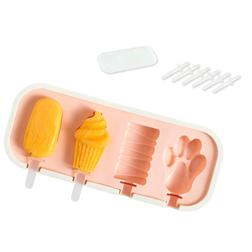 Silicone Popsicles Molds Dishwasher Safe And-Pink Bear. paw.