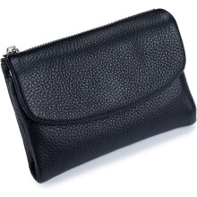 Unisex Pebble Real Leather RFID Wallet – Compact Genuine Leather Coin & Card Holder with Dual Zippers, Waterproof Anti-Theft