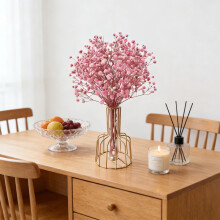 Artificial Gypsophila Bouquet with Vase, Faux Dried Pampas Grass – Pink, 12.6", Boho Wedding & Home Decor, No Maintenance