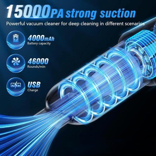 Φορητή ηλεκτρική σκούπα αυτοκινήτου 15000Pa 120W για υγρή και ξηρή χρήση 1
