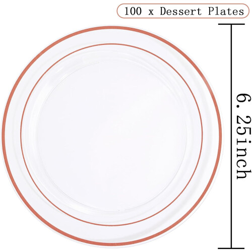 Klara plasttallrikar i roséguld 15 cm (100 st) 1