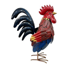 Charm Iron Garden Rooster Statue Outdoor Decoration-red blue