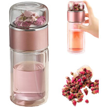 3-in-1 Double Wall Tea Tumbler with Strainer, Your Portable Brewing Companion, for Blooming & Loose Leaf Tea