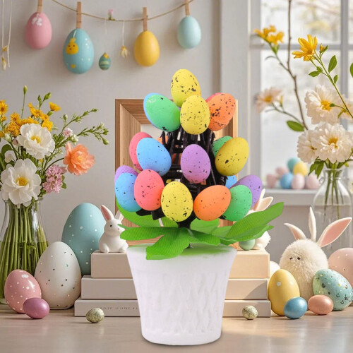 Easter Egg Mini Tree Ornaments Easter Eggs PotPlants Table Centerpieces Spring Easter Decorations for Spring Bedroom Classrooms Party Supplies