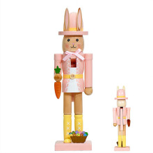 1 PCS Easter Bunny Nutcracker Decor, 11.8 Inch Wooden Rabbit Figurine, Spring Home Tabletop Decoration, Easter Egg & Carrot Themed Ornament