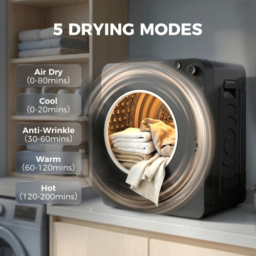 5kg Vented Tumble Dryer, Compact Dryer with 5 Drying Modes, Black 2