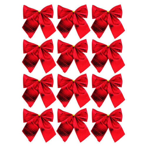 Mini Christmas Tree Bows Red 2.36 Inch 12 Pcs