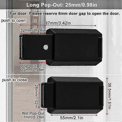 2 Pack Heavy Duty Push Latch Lock Hidden Door Touch Catch Magnet Push Release Drawer Pull Tip 2
