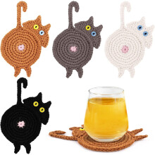 Peeking Cat Crochet Coasters Set of 4