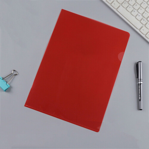 L-Type Clear Plastic Folder for A4 8.66x12.2 in Red 1 Pc 1