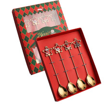 Ensemble de cuillères en acier inoxydable Golden304 avec pendentif étoile, boîte rouge – Compatible avec la vaisselle de Noël